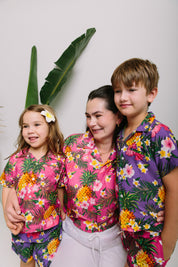 Aloha Pink Kids Hawaiian Shirt and Shorts Set