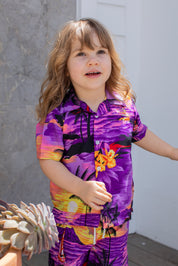 Sunset Purple Kids Hawaiian Shirt and Shorts Set