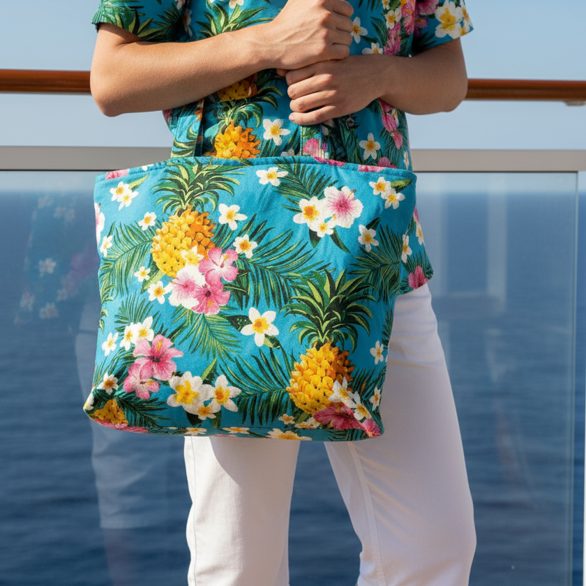 Blue Hawaiian shirt with a vibrant palm tree pattern and classic white summer shorts, tropical outfit style. | Tropicool Clothing