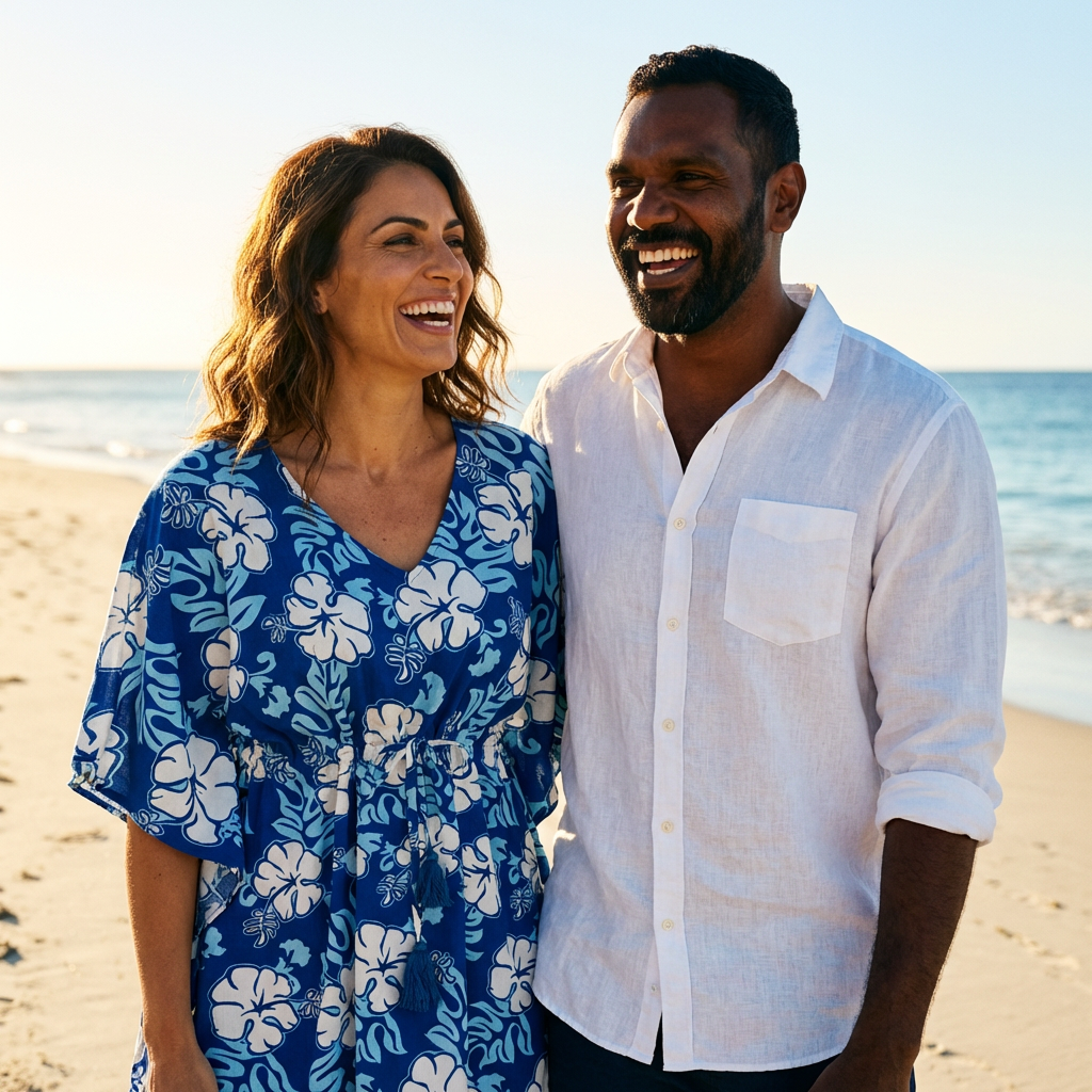 Blue Hibiscus Hawaiian Rayon Kaftan