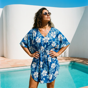Blue Hibiscus Hawaiian Rayon Kaftan