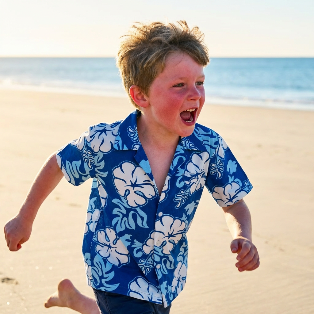 Blue Hibiscus Hawaiian Rayon Kids Shirt