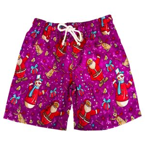 Santa Snowman Purple Kids Shorts