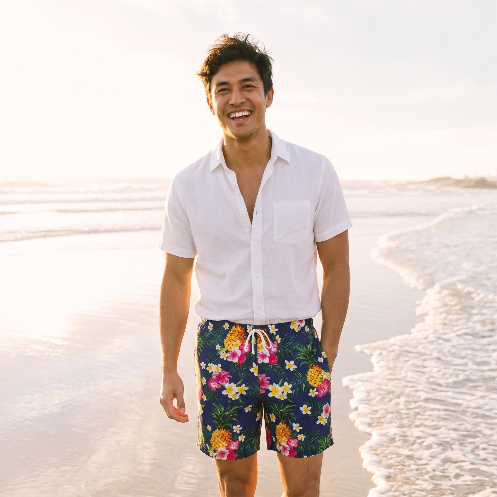 Aloha Navy Blue Adult Shorts