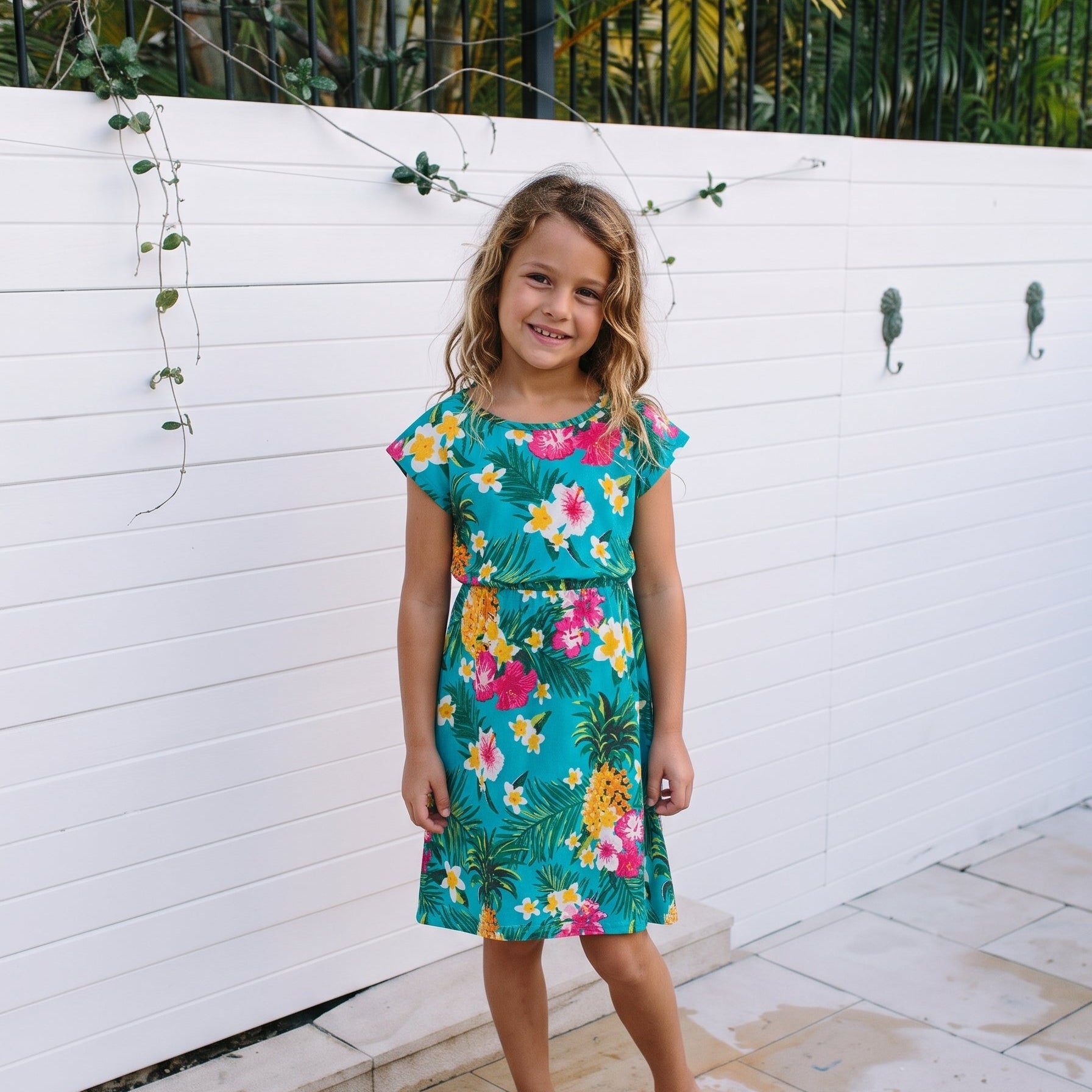 Kid's Aloha Turquoise Bonnie Dress (Knee Length)