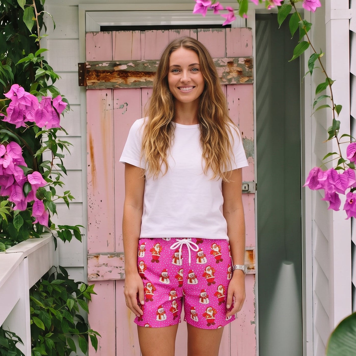Santa Polka Pink Christmas Adult Shorts