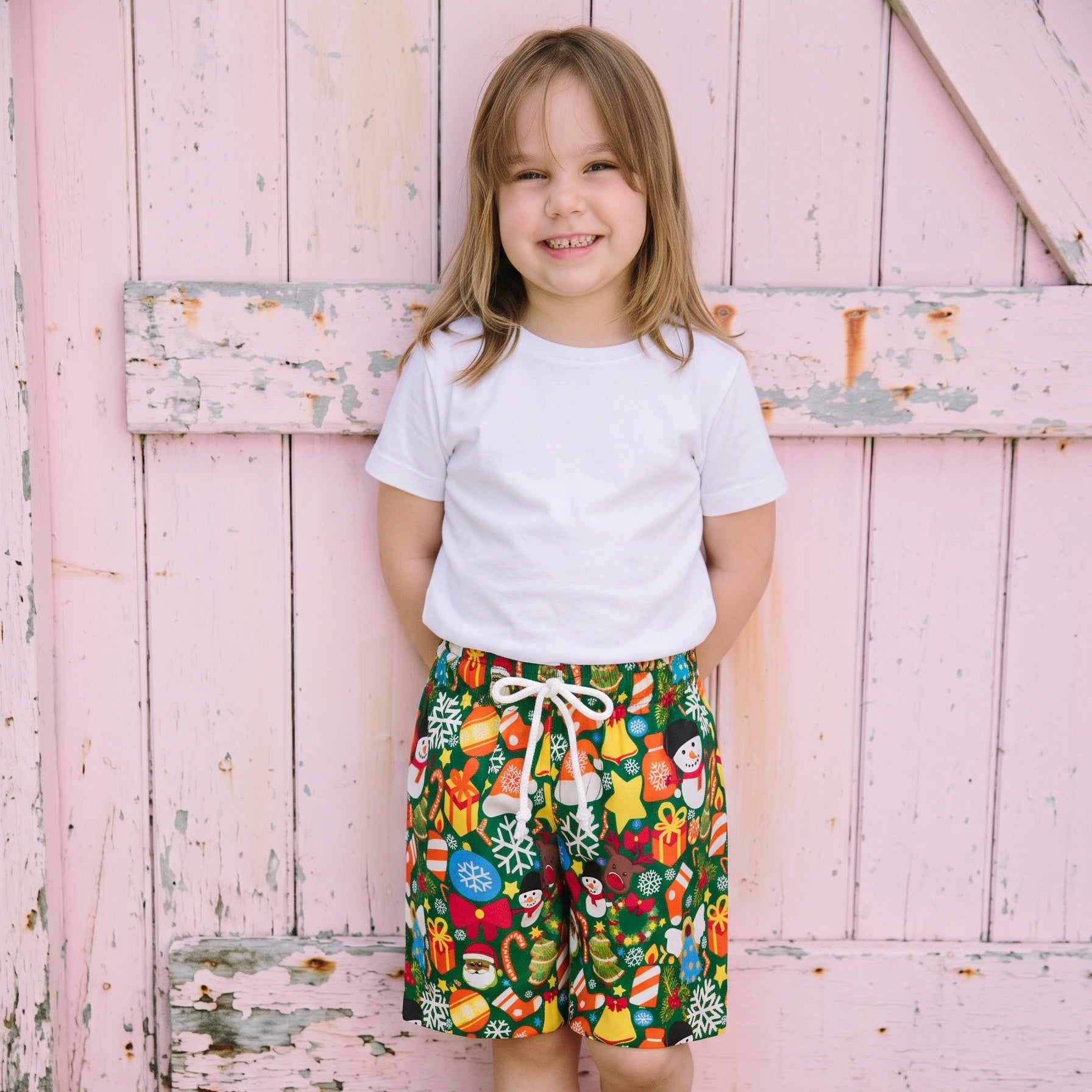 Celebrations Green Christmas Kids Shorts