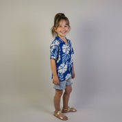 Blue Hibiscus Hawaiian Rayon Kids Shirt