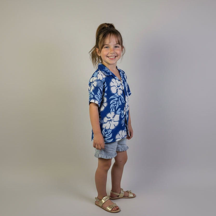 Blue Hibiscus Hawaiian Rayon Kids Shirt
