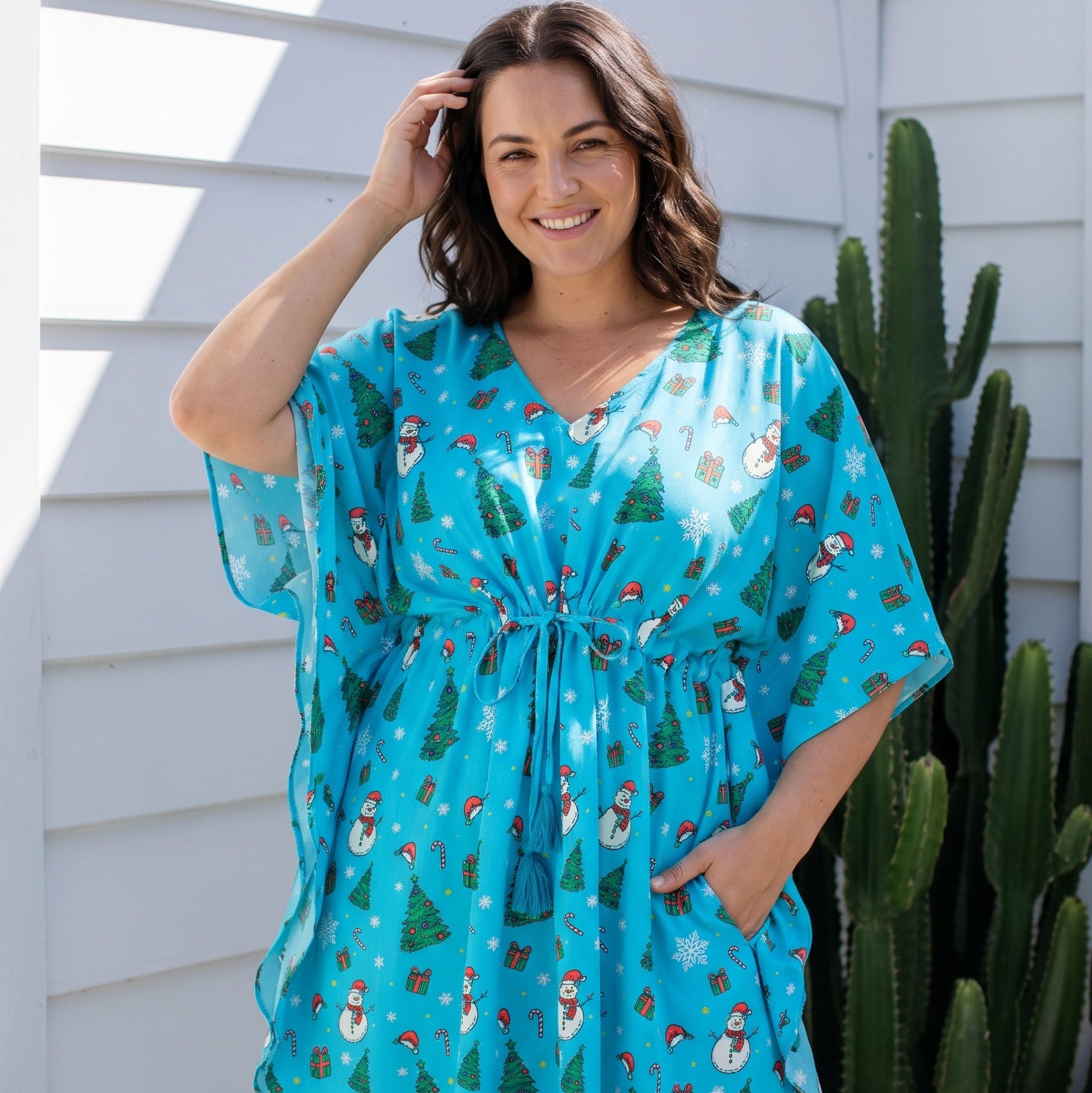 Merry Christmas Snowman Rayon Kaftan