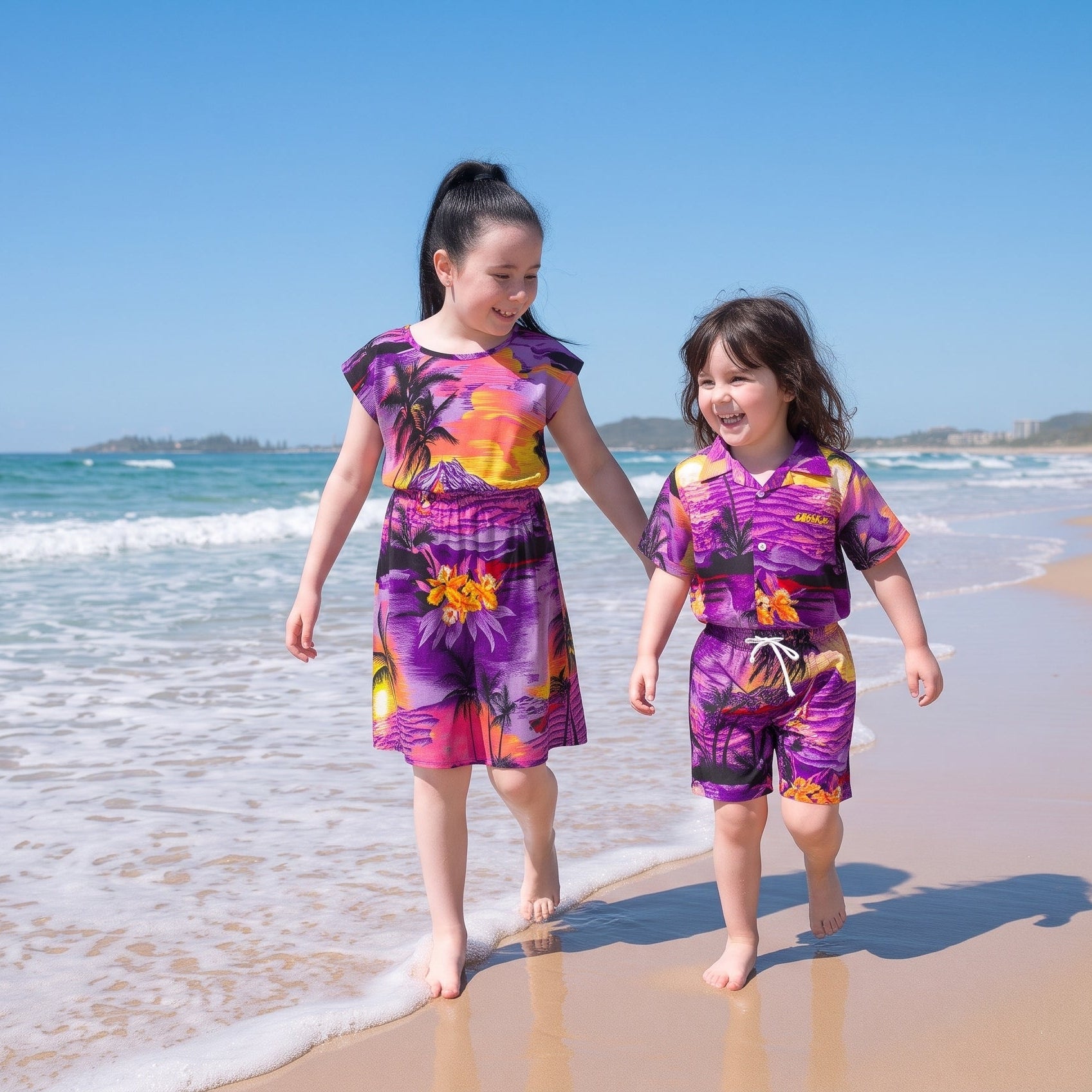 Kid's Sunset Purple Bonnie Dress (Knee Length)
