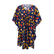Rayon kaftan with drawstring waist featuring colorful burger and fries print, perfect for tropical parties. | Tropicool Clothing