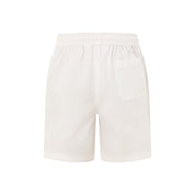 White unisex cotton shorts with elastic waist, back pocket; relaxed tropical resort-style fit. | Tropicool Clothing