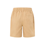 Unisex kids khaki cotton shorts, elastic waist, back pocket; tropical casual style for summer wear. | Tropicool Clothing