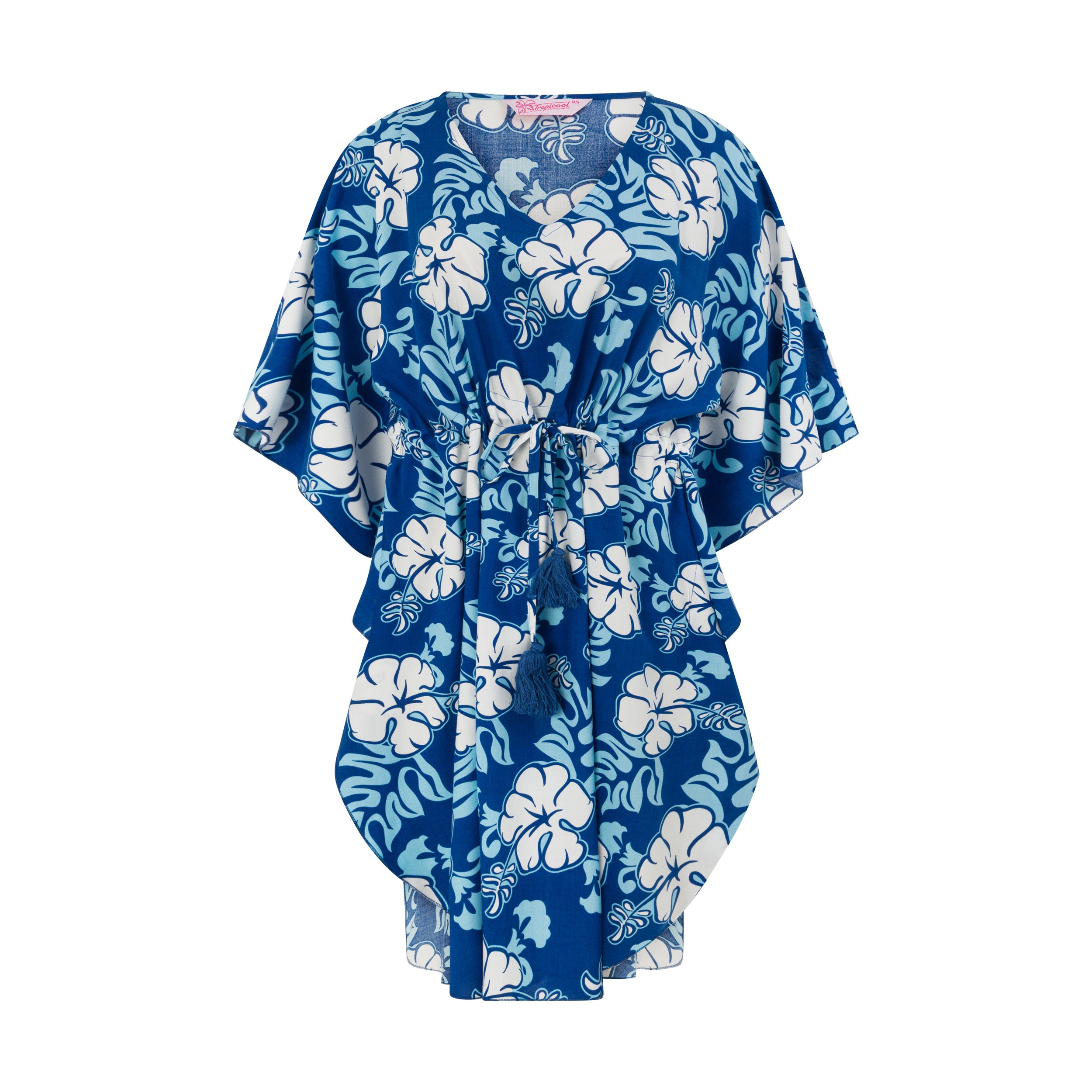 Blue Hibiscus Hawaiian Rayon Kaftan