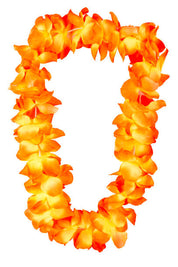 Orange Hawaiian flower lei necklace from Tropicool Clothing, fun for summer events and dress-ups.