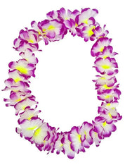 Purple Hawaiian flower lei necklace from Tropicool Clothing for beach, party, and holiday styling.