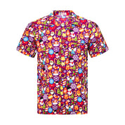 Purple short-sleeve Christmas shirt with festive snowmen and gingerbread men print, tropical holiday style. | Tropicool Clothing