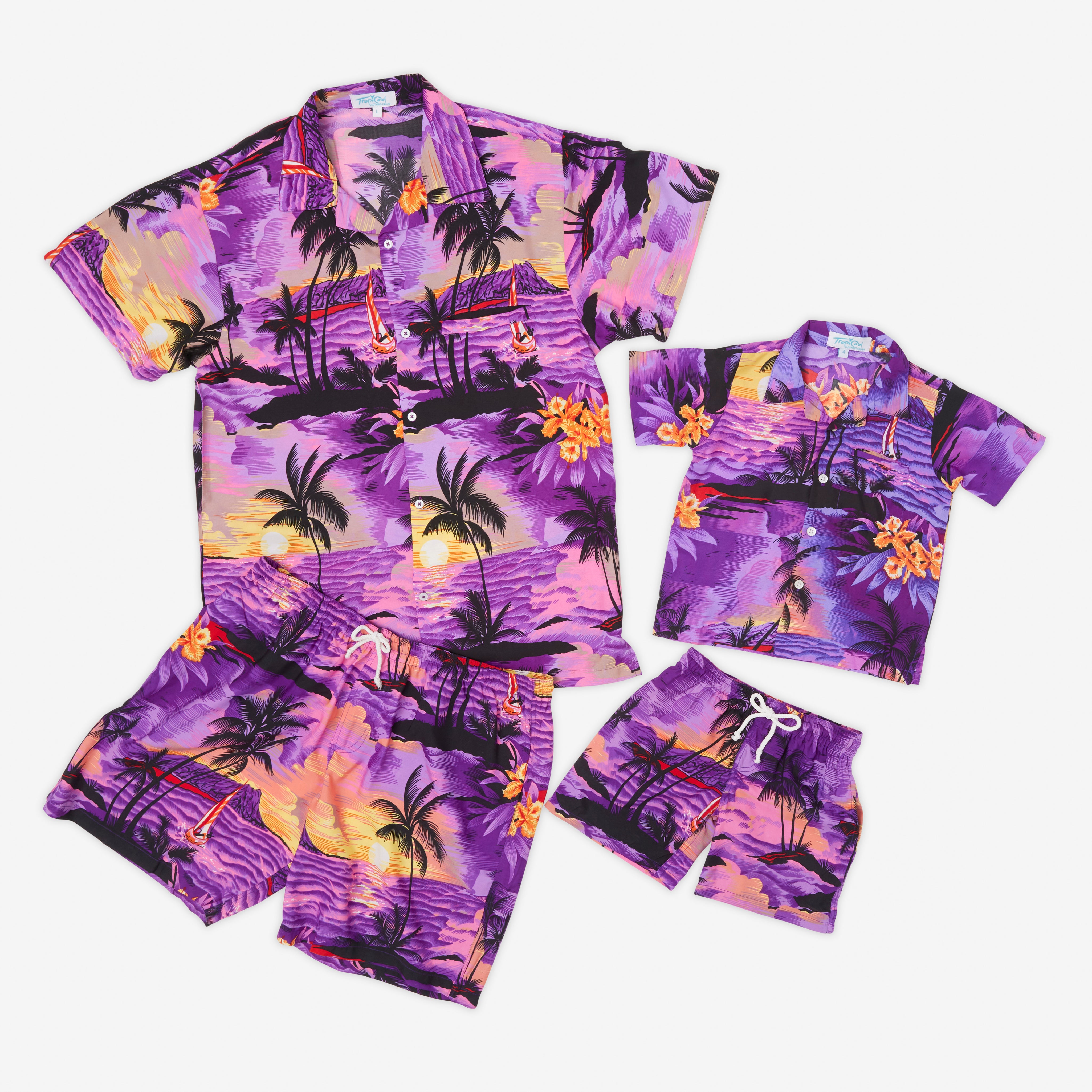 Sunset Purple Kids Hawaiian Shirt and Shorts Set